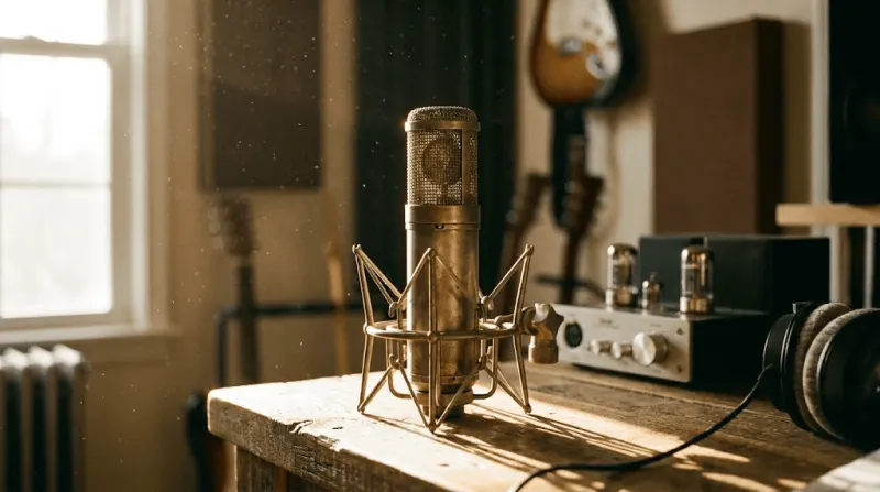 Studio mic in golden light