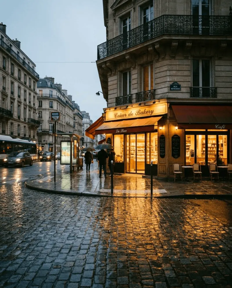 Quiet city street at dusk